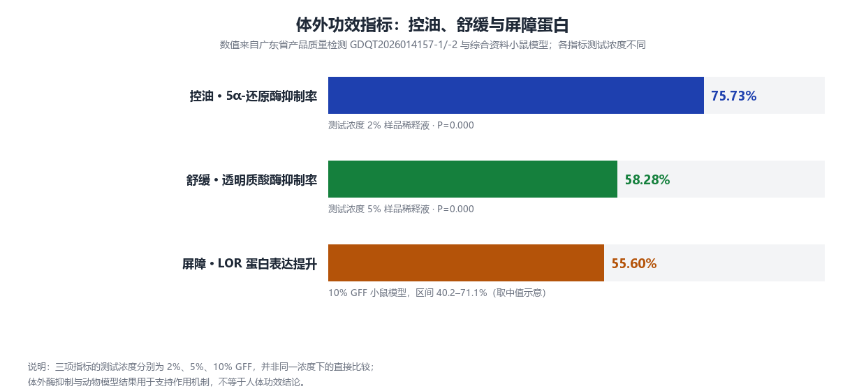 GFF 体外控油与舒缓功效指标横向条图