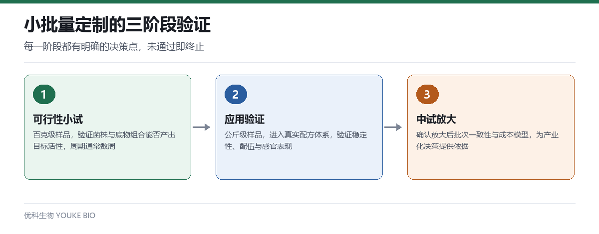 小批量定制的三阶段验证路线:可行性小试、应用验证、中试放大