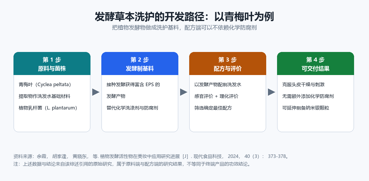 以青梅叶为例的发酵草本洗护开发路径四步流程